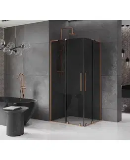 Sprchovacie kúty MEXEN/S - Velar L Duo sprchovací kút, posuvné dvere 100 x 90, grafit, meď kartáčovaná 871-100-090-02-43-65