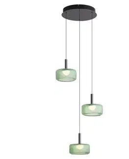 Závesné svietidlá Dizajnová závesná lampa kovovo sivá so zeleným sklom, vrátane 3-stupňovo stmievateľnej LED, 3-svetelná Easylift - Fiera