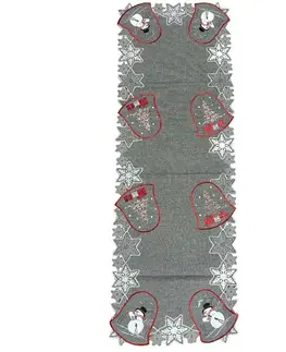Obrusy Vianočný vyšívaný obrus vianočný Zvončeky sivé 40x110 cm TiaHome