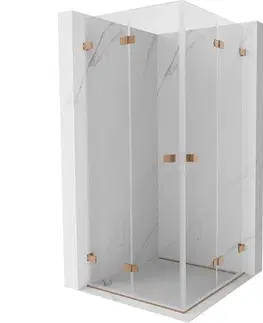 Sprchovacie kúty MEXEN/S - Lunar-F Duo sprchovací kút skladacie dvere 80 x 80, transparent, meď kartáčovaná 836-080L-080P-65-00