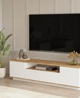 TV stolíky TV skrinka FREY 7, farba biela + borovica