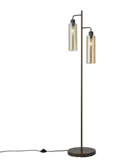 Stojace lampy Hotelová elegantná stojaca lampa tmavý bronz s jantárovým sklom 2-svetlá - Stavelot