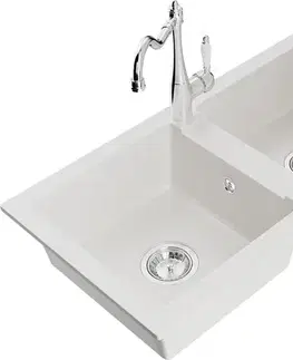 Kuchynské drezy MEXEN/S MEXEN/S - Mario granitový drez 2-bowl vrátane batérie Carla, biela 6504-20-670700-00