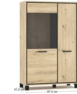 Vitríny NABBI Vinap CH-1W1D dvojdverová vitrína dub artisan / wenge tmavá