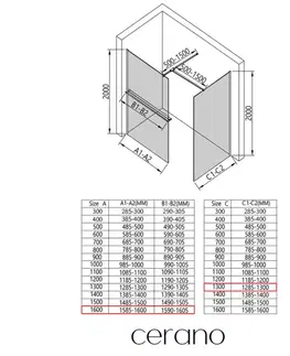 Držadlá k vani CERANO - Sprchová zástěna Walk-in Onyx T L/P - 10 mm - hranatá vzpěra + polička/držák na ručníky - černá matná, grafitové sklo- 160x130x200  CER-8050BD9423