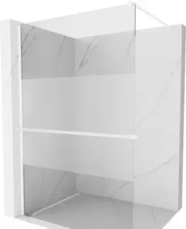Sprchové dvere MEXEN/S - Kioto+ Sprchová zástena WALK-IN s poličkou a držiakom uterákov 70 x 200, transparent/vzor, biela 800-070-121-20-35