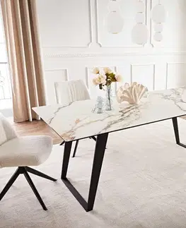 Jedálenské stoly DELIFE Jedálenský stôl Edge 200x100 keramika Calacatta Luxe bielo-zlato-šedá kov šikmý čierna