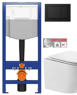 Závesné wc sety CERSANIT predstenový inštalačný systém s čiernym tlačidlom K97-0574 + WC INVENA LIMNOS /VÍROVÉ SPLACH/ WITH SOFT  se sedlem RIMLESS K97-526 0574 LI1