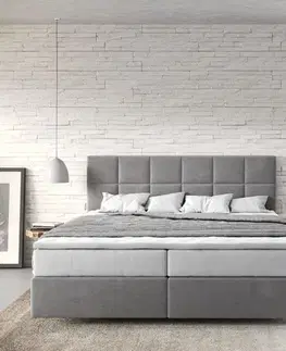 Postele Boxspring DELIFE Boxspring posteľ Dream-Fine 180×200 cm mikrovlákno sivá s vreckovou pružinovou matracou a visco topperom