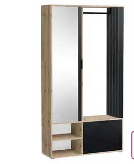Predsieňové steny KONDELA Muna predsieň so zrkadlom dub artisan / čierna