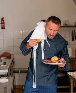 Pánske košele EGOCHEF Kuchársky rondon EGOchef OTTAVIO cool vent JEANS (polybavlna) dlhý rukáv  M