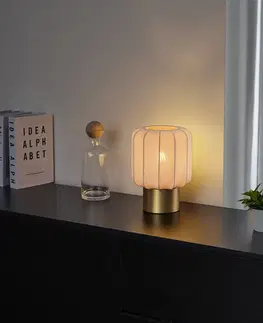 Stolné lampy Japandi stolná lampa zlatá s béžovým tienidlom - Pluni