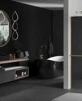 Sprchové dvere MEXEN/S - Kioto+ Sprchová zástena WALK-IN s poličkou a držiakom uterákov 110 x 200, zrkadlová, zlatá kartáčovaná 800-110-121-55-50
