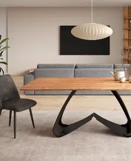 Jedálenské stoly DELIFE Jedálenský stôl Edge 200x100 akácia prírodná podstava v tvare W kov čierna Live-Edge