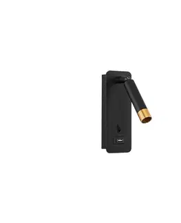 Svietidlá  Nástenné bodové svietidlo s USB nabíjačkou 1xG9/35W/230V čierna/zlatá BEDROOM LIGHT BLACK THIN USB