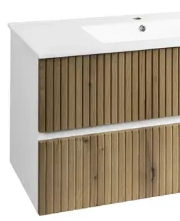 Kúpeľňový nábytok AQUALINE - PANEDA STRIP umývadlová skrinka 99,5x55x45,2cm, dub emporio PN310