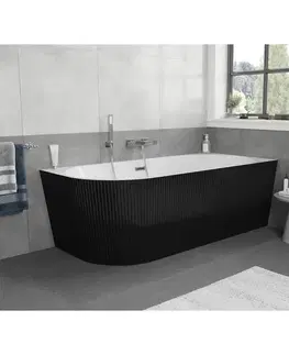 Vane MEXEN/S - Silo voľne stojaca rohová vaňa pravá reliéf 170 x 80, biela/čierna, sifón a prepad chróm 52891708075P-01