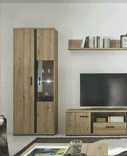 Obývacie steny KONDELA Kanode obývacia stena s osvetlením dub artisan / čierna