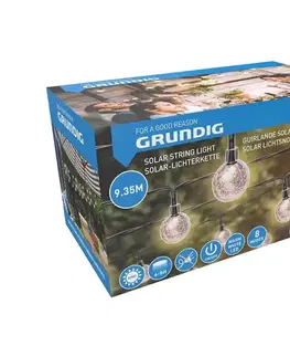 LED osvetlenie Grundig - stmievateľný solárny LED reťaz 50×LED/8 funkcií, 9,35 m, teplá biela + diaľkové ovládanie 8711252476810