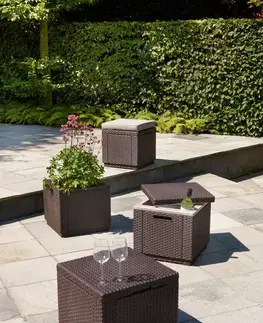 Záhradné stoličky KETER Taburetka STOOL CUBE | hnedá