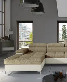 Sedacie súpravy NABBI Enrico U P rohová sedačka u s rozkladom a úložným priestorom cappuccino / béžová