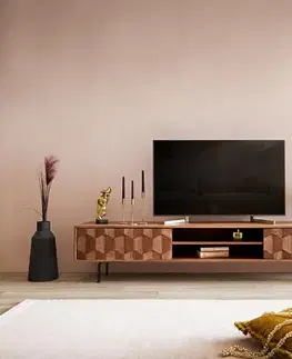 Televízne stolíky DELIFE TV stolík Fevo 200 cm akácia hnedá 2 dvierka podstava v tvare L