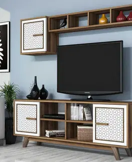Obývacie steny TV skrinka / Obývacia stena Ayla - Walnut, White