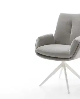 Jedálenské stoličky DELIFE Jedálenská stolička Clea-Flex texturovaná látka mäkký sivá krížová podstava široká biela 360° otočný hojdacia funkcia