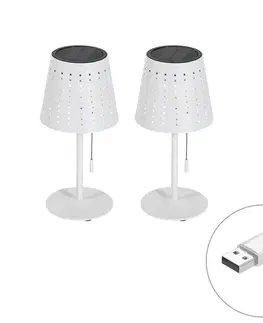 Lampy Sada 2 stolových lamp bielych vrátane LED 3-stupňového stmievača nabíjateľných a slnečných - Ferre