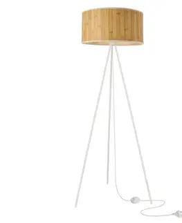 Stojacie lampy Stojaca lampa RAFFI biela E27 1x40W s borovicovým tienidlom, škandinávsky štýl, ekologická prírodná, do obývačky, spálne, pracovne, stojace osvetlenie