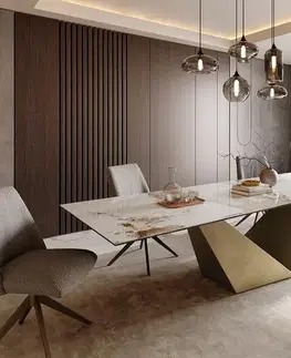 Jedálenské stoly DELIFE Jedálenský stôl Edge 300x100 keramika Minas melange bielo-béžová Prisma metalická zlatá