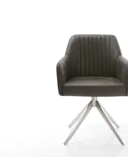 Jedálenské stoličky DELIFE Otočná jedálenská stolička Greg-Flex mikrovlákno antracitová vintage krížová podstava široká nerezová oceľ 360° otočná hojdacia funkcia vrecková pružina