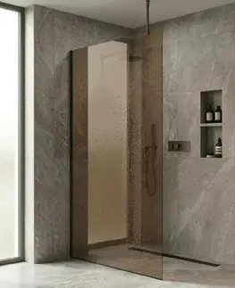 Sprchové dvere CERANO - Sprchová zástena Walk-in Onyx Top Round Ľ/P - 8 mm - okrúhla vzpera - čierna matná, bronzové sklo - 100x200 CER-689008
