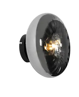 Nástenné osvetlenie Art Deco nástenná lampa čierna s dymovým sklom - Ayesha