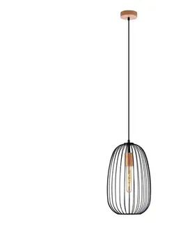 Svietidlá  Závesný luster OVELLA na lanku 1xE27/15W/230V, priemer 25 cm, čierna/borovica W-KM 1367/1 BK+DS