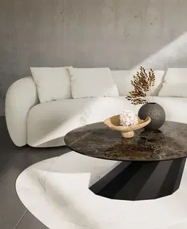 Konferenčné stolíky DELIFE Konferenčný stolík Edge okrúhly 100x100 cm keramika Laminam® Emperador Extra Lucidato tmavohnedá Parabi kov čierna