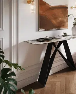 Konzolové stolíky DELIFE Konzolový stolík Edge zaoblený 140×40 cm keramika Patagonia leštený Velio kov čierna