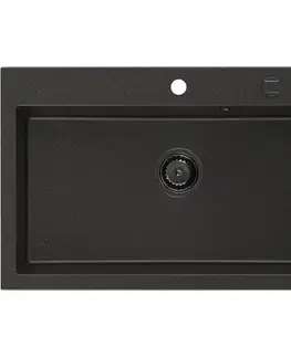Kuchynské drezy MEXEN/S MEXEN/S - Elix granitový drez 1-miska 800 x 500 mm, čierna/zlatá metalik, sifón čierna 6527801005-75-B