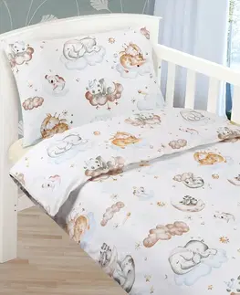 Obliečky Bellatex Detské bavlnené obliečky do postieľky Beáta Zvieratká na obláčiku, 100 x 135 cm, 45 x 65 cm, 100 x 135 cm, 45 x 60 cm