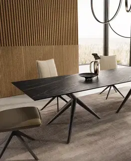 Jedálenské stoly DELIFE Jedálenský stôl Edge 300x100 keramika Laminam®Noir Desir hnedá Estelar okrúhly kov čierna