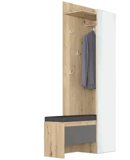 Predsieňové steny NABBI Thebes HW vešiakový panel s lavicou a zrkadlom dub artisan / sivá