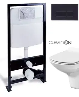 Závesné wc sety PRIM predstenový inštalačný systém s čiernym tlačidlom 20/0044 + WC CERSANIT CLEANON CARINA + SEDADLO PRIM_20/0026 44 CA3