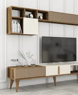 Obývacie steny TV skrinka / Obývacia stena Milan TV - Walnut, Cream