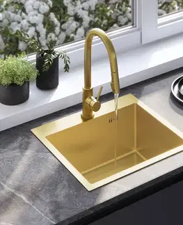 Kuchynské drezy REA REA - Oceľový drez Leo 50 BRUSH GOLD s kuchynskou batériou KPL-96004