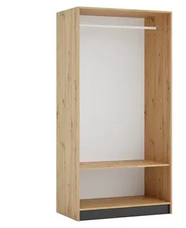 Šatníkové skrine KONDELA Kreo 100 korpus vešiakovej skrine dub artisan / čierna