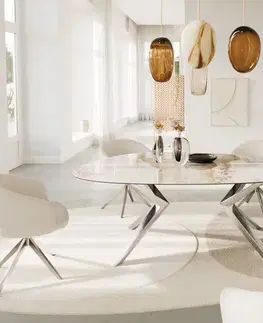Jedálenské stoly DELIFE Jedálenský stôl Edge oválny 220x120 keramika Minas Melange bielo-béžová Zenthara hranatý nerezová oceľ