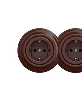 Predlžovacie káble Reblig - Dvojitá retro domová zásuvka s rámčekom SCHUKO 230 V hnedá 2xRG0035+2xRG0109