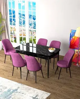 Jedálenské sety Extendable Dining Table & Chairs Set (7 Pieces) Zen - Black Marble, Purple