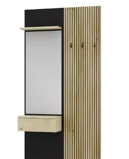Vešiaky WALERIA 02 vešiakový panel s lamelami, čierny / dub Karlstad