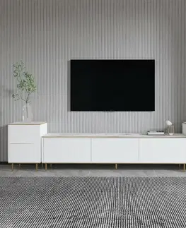 Konferenčné stolíky Televízny stolík so skrinkami Imej White Marble and Gold